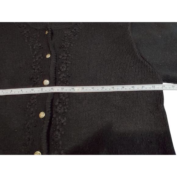 Tally Ho Cardigan Sweater Knit Button Up Embellished Floral Black Womens XL - Picture 6 of 10